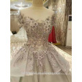 2017 Luxury Dubai heavy flower beading short sleeve princess wedding dress